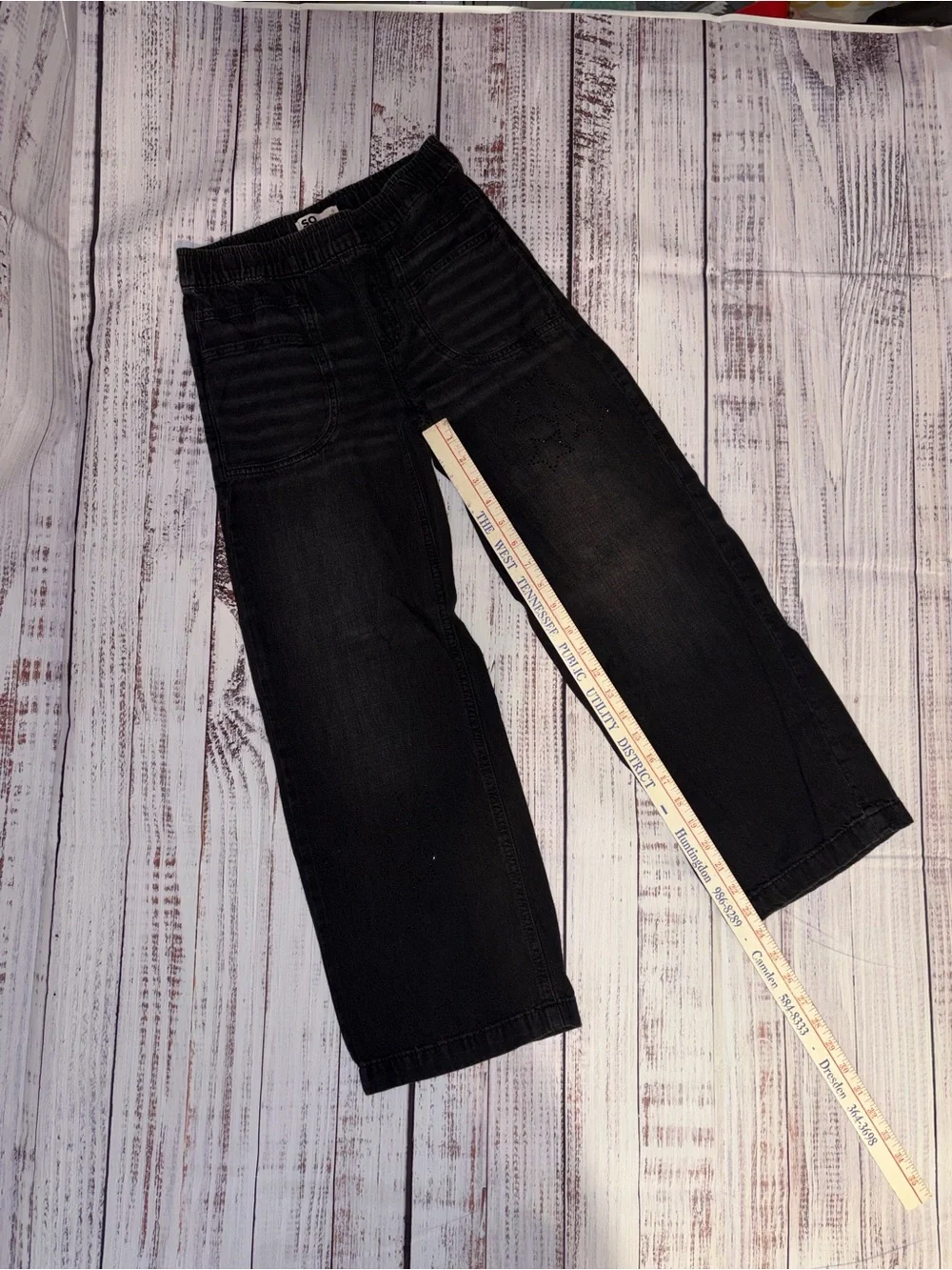 SO Black Pull-On Jeans Girls Size 12 Wide Leg Star Detail